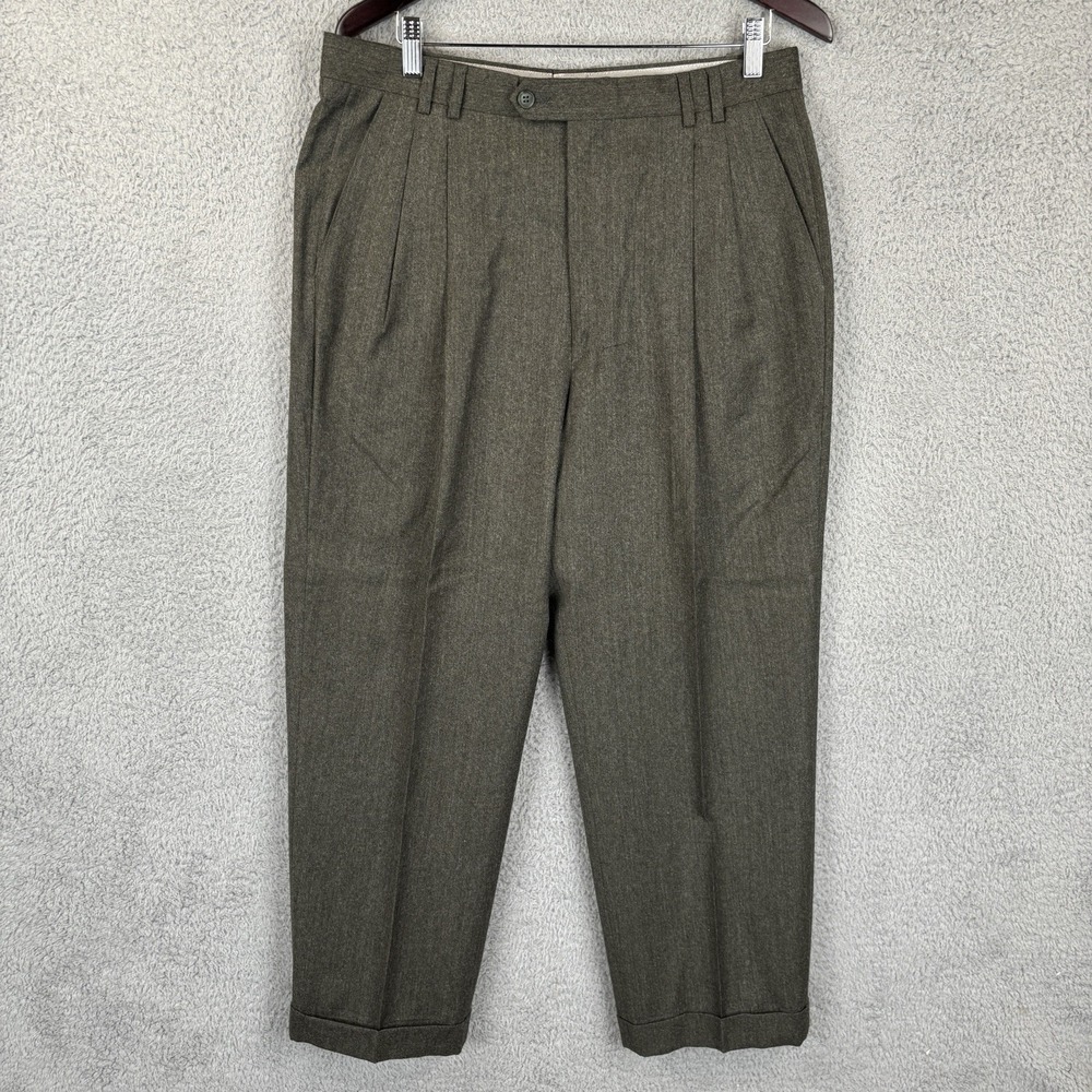 St Croix Dress‎ Pants Mens 35x29 Olive Pleated Soft Trousers Cashmere Wool Italy